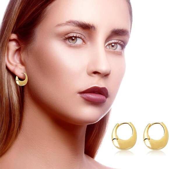 6 Pairs Gold Hoop Earrings Set for Women, 14K Gold Plated Huggie Chunky Earring - Picture 8 of 9